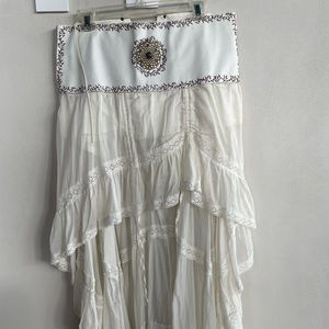 Bohemian, light, short-long skirt, hand painted leather sash, lace closure